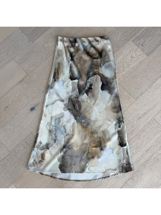Zara Dresses & Skirts - Zara Abstract Watercolor Oil Print Neutral Midi Skirt Fall Size S
